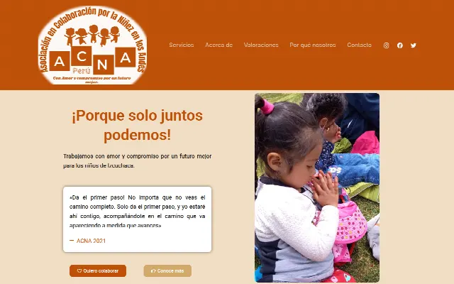 Captura de la web de ACNA PERÚ – Con Amor y compromiso por un futuro mejor.