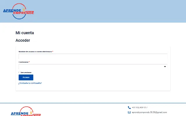 Captura de la web de Mi cuenta – Aprende y Emprende