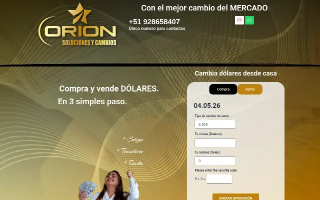 Captura de la web de Cambios Orion