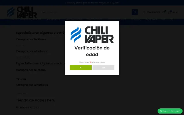 Captura de la web de Inicio - Chili Vaper