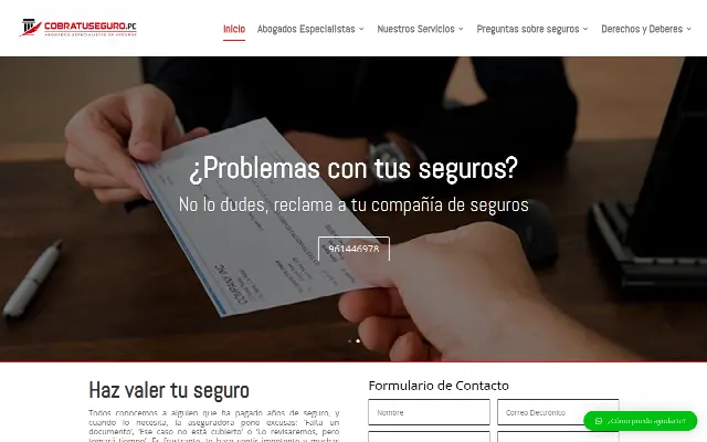 Captura de la web de Reclamar Indemnización de Seguro | Cobra tu seguro