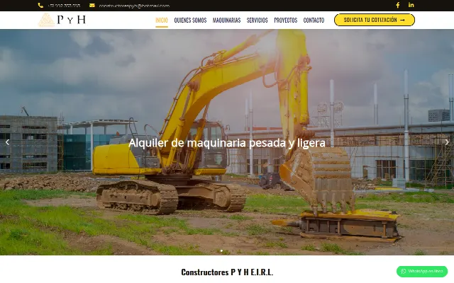 Captura de la web de Constructores P y H – Alquiler de maquinarias pesada y ligera