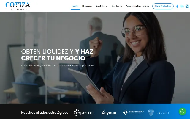Captura de la web de Cotiza Factoring