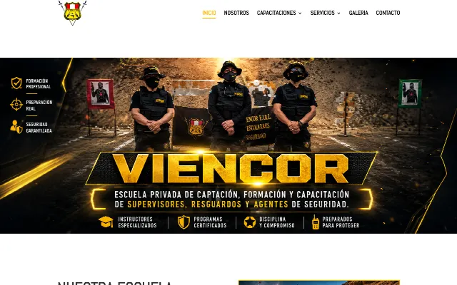Captura de la web de Escuela Privada Viencor | Capacitación de Supervisores, Resguardos, Agentes de Seguridad