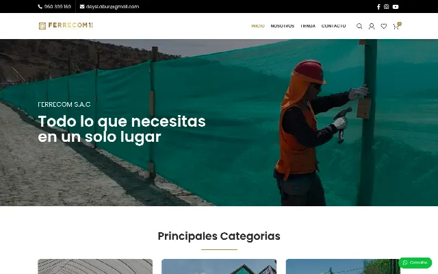 Captura de la web de FERRECOM – Soluciones en embalaje, construcción y minería