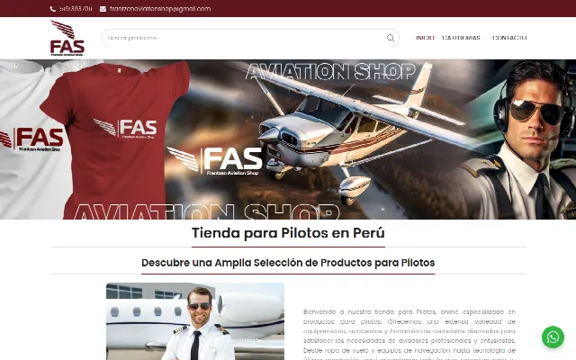 Captura de la web de "Tienda para Pilotos en Perú "Accesorios de Aviación"