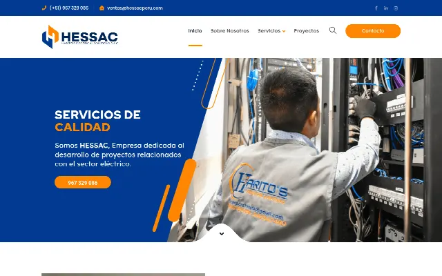Captura de la web de Hessac – Ingeniería y Soluciones Eléctricas
