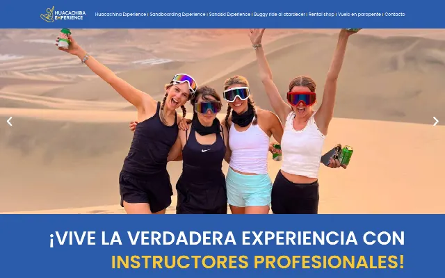 Captura de la web de Huacachina Experience – Travel