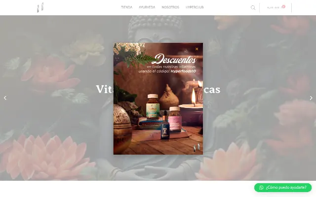 Captura de la web de Hyperfoods – Vitaminas/suplementos