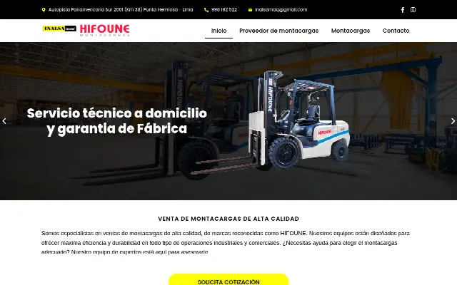 Captura de la web de Inicio - Venta de Montacargas en Lima, InalsaMaq