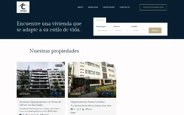 Captura de la web de Inmobiliaria Casas