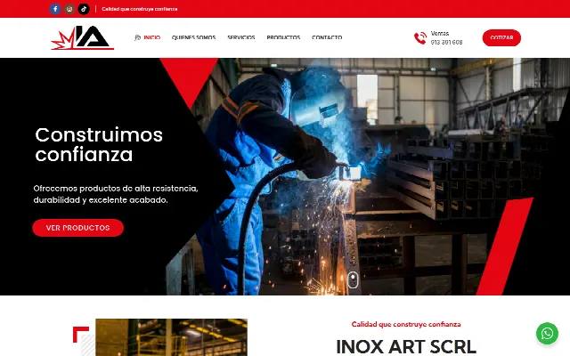 Captura de la web de INOXART – Productos fabricados con garantía y calidad