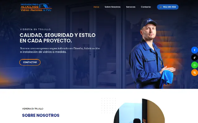 Captura de la web de Inversiones Aluglass | Vidreria en trujillo | Instalación de cristales templados, vidrios y estructuras de aluminio