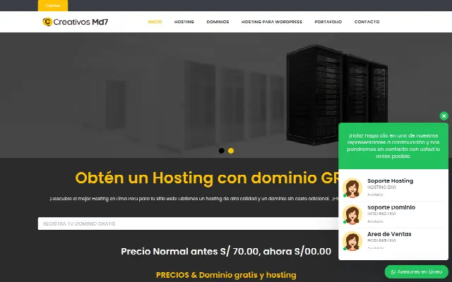 Captura de la web de Hosting con Dominio Gratis – Hosting con Dominio gratis para Emprendedores