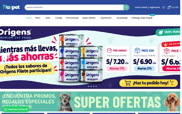 Captura de la web de Inicio - Nuspet Shop