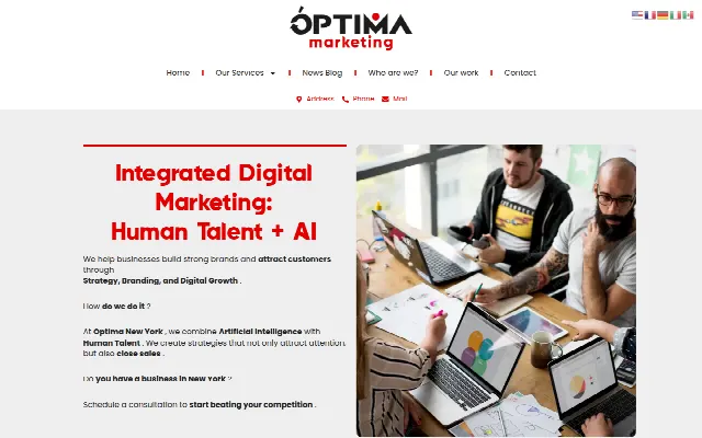 Captura de la web de Marketing Digital con IA y Talento Humano | Optima New York