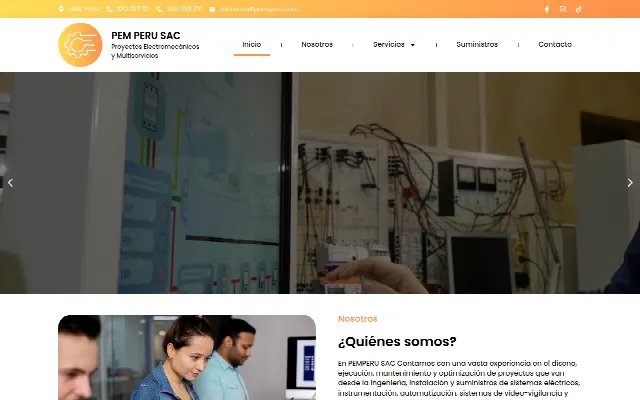 Captura de la web de PEM PERU SAC | PROYECTOS ELECTROMECANICOS Y MULTISERVICIOS