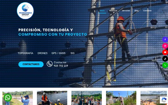 Captura de la web de PROFRONTERAS GROUP – Precisión, Tecnología y Compromiso con tu Proyecto