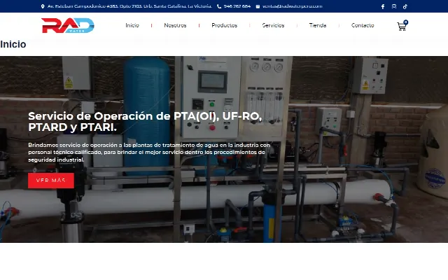 Captura de la web de RAD WATER PERU