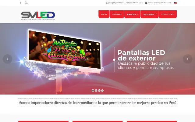 Captura de la web de Pantallas Led Publicitarias – SM Pantallas Led | Somos proveedores de Pantallas Led Publicitarias