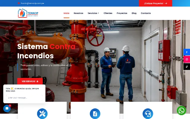 Captura de la web de TEMACIP – Sistemas Contra Incendio y Bombeo