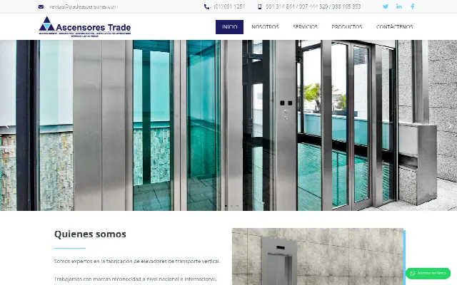 Captura de la web de Ascensores Trade – Mantenimiento, reparación, modernización e instalación de ascensores