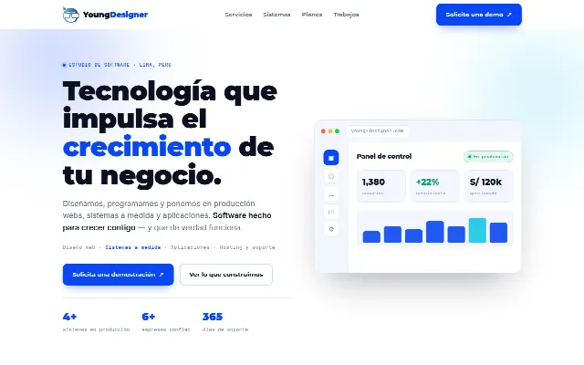 Captura de la web de Young Designer — Tecnología que impulsa el crecimiento de tu negocio · Lima